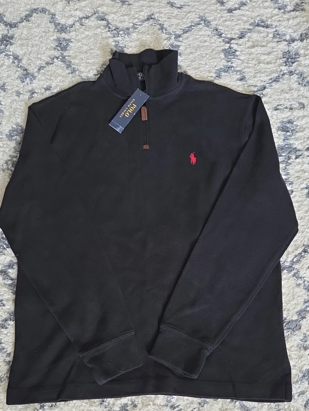 Polo by Ralph Lauren Black Quarter-Zip Pullover with Red Pony